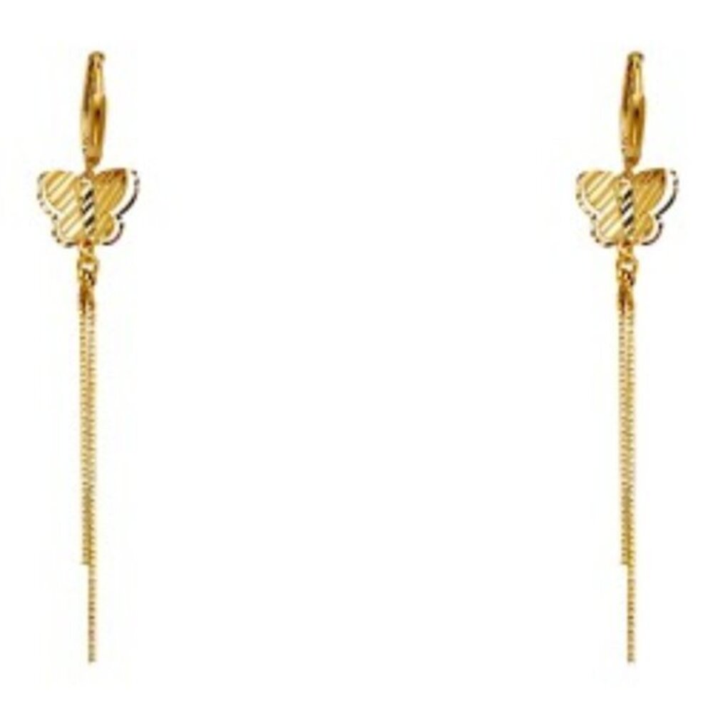 14K Yellow Gold Butterfly Hanging Earrings